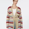 Vest van linnen garen met riem, kersenrood