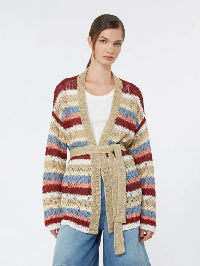 Vest van linnen garen met riem, kersenrood