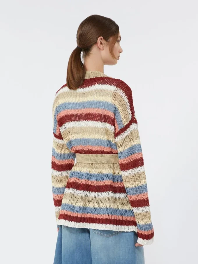Vest van linnen garen met riem, kersenrood