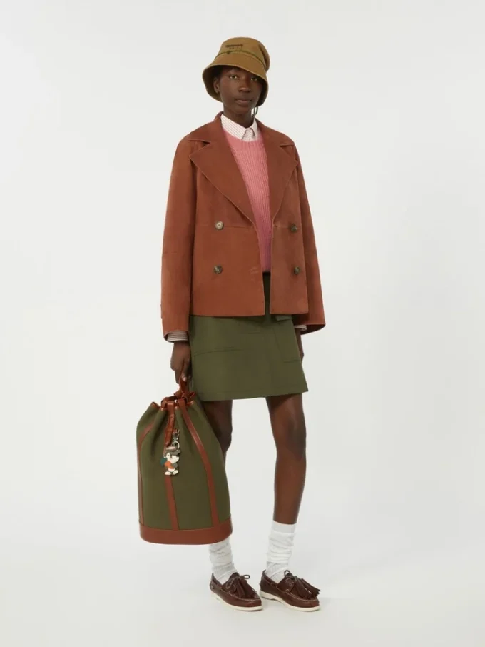 Suède jas met dubbele knoopsluiting, terracotta Suède jas met dubbele knoopsluiting, terracotta