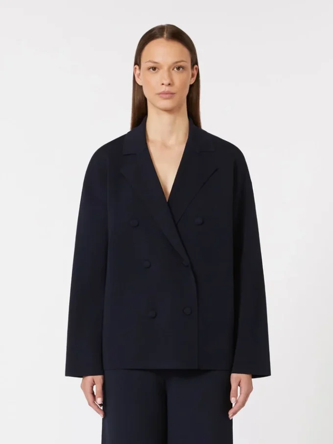 Viscose crêpe jasje met dubbele rij knopen, ultramarijn Viscose crêpe jasje met dubbele rij knopen, ultramarijn