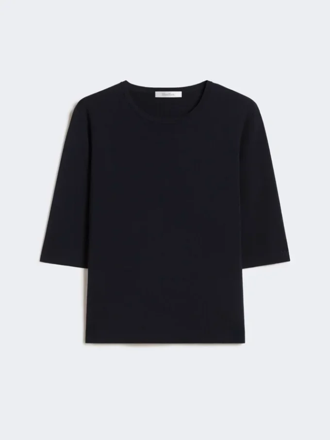 Viscose crêpe trui met ronde hals, ultramarijn