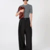 Viscose mesh-trui met korte mouwen, wit zwart