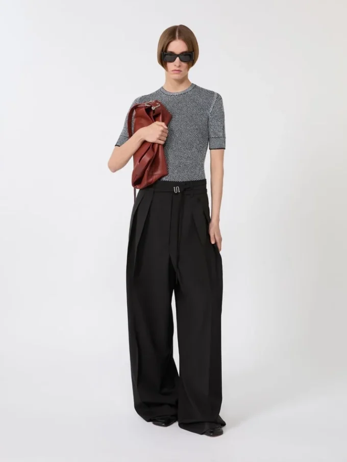 Viscose mesh-trui met korte mouwen, wit zwart