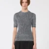 Viscose mesh-trui met korte mouwen, wit zwart