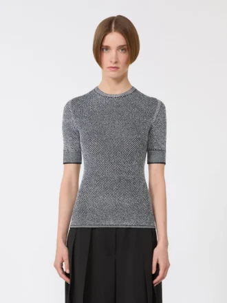 Viscose mesh-trui met korte mouwen, wit zwart