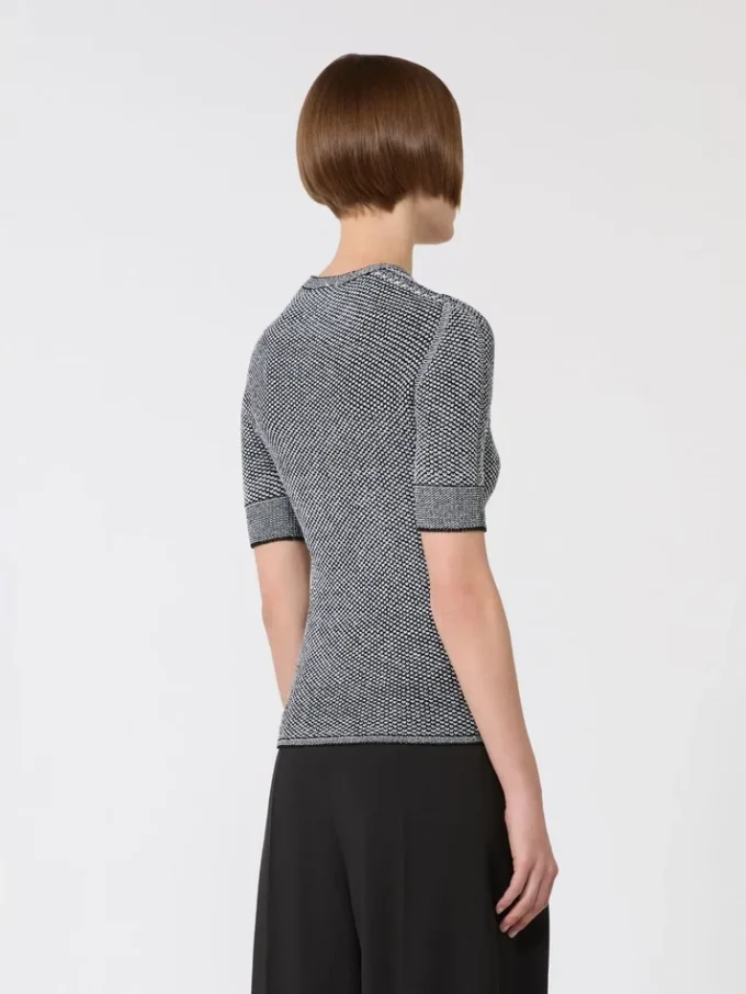 Viscose mesh-trui met korte mouwen, wit zwart