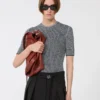 Viscose mesh-trui met korte mouwen, wit zwart