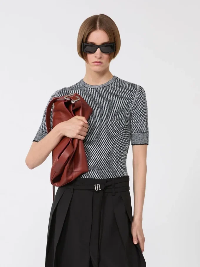 Viscose mesh-trui met korte mouwen, wit zwart