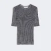 Viscose mesh-trui met korte mouwen, wit zwart