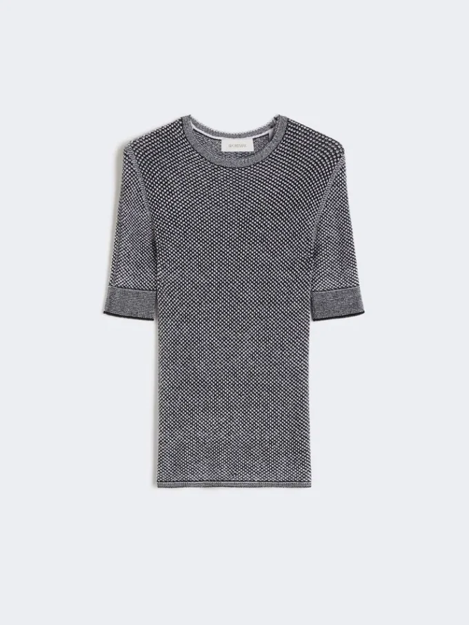 Viscose mesh-trui met korte mouwen, wit zwart
