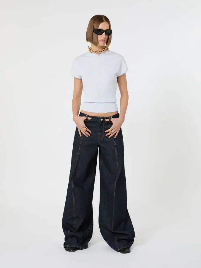 Viscose trui met ribbreisel, lichtblauw Viscose trui met ribbreisel, lichtblauw