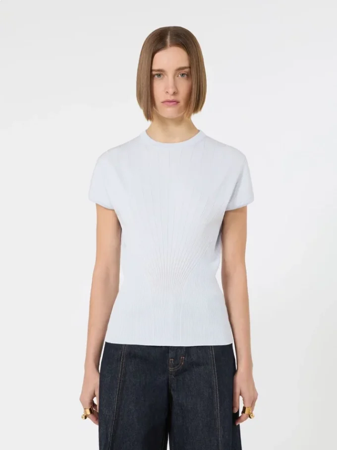 Viscose trui met ribbreisel, lichtblauw Viscose trui met ribbreisel, lichtblauw