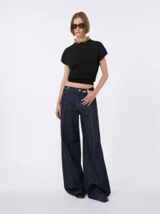 Viscose trui met ribbreisel, zwart