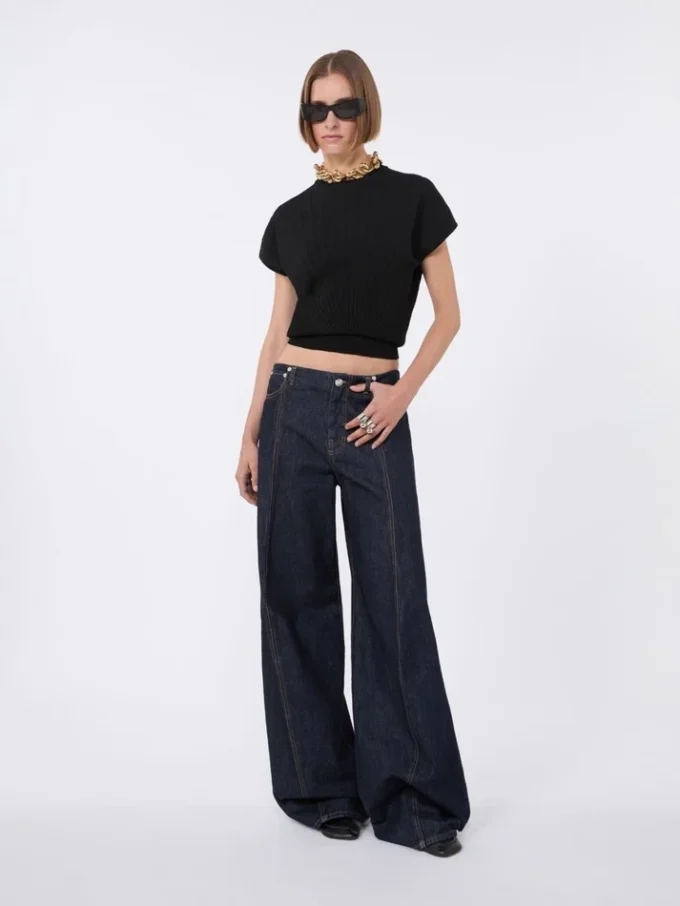 Viscose trui met ribbreisel, zwart Viscose trui met ribbreisel, zwart