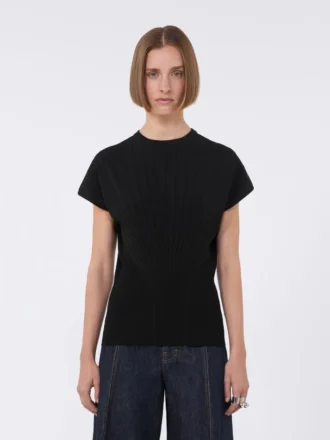 Viscose trui met ribbreisel, zwart