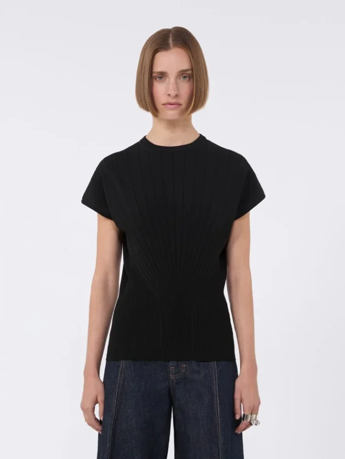 Viscose trui met ribbreisel, zwart Viscose trui met ribbreisel, zwart