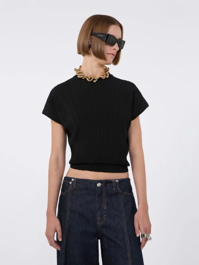 Viscose trui met ribbreisel, zwart Viscose trui met ribbreisel, zwart