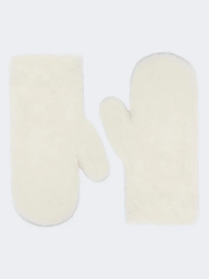 Wanten van alpaca en teddywol, optisch wit Wanten van alpaca en teddywol, optisch wit
