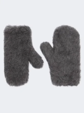Wanten van wol en alpaca teddystof, middengrijs