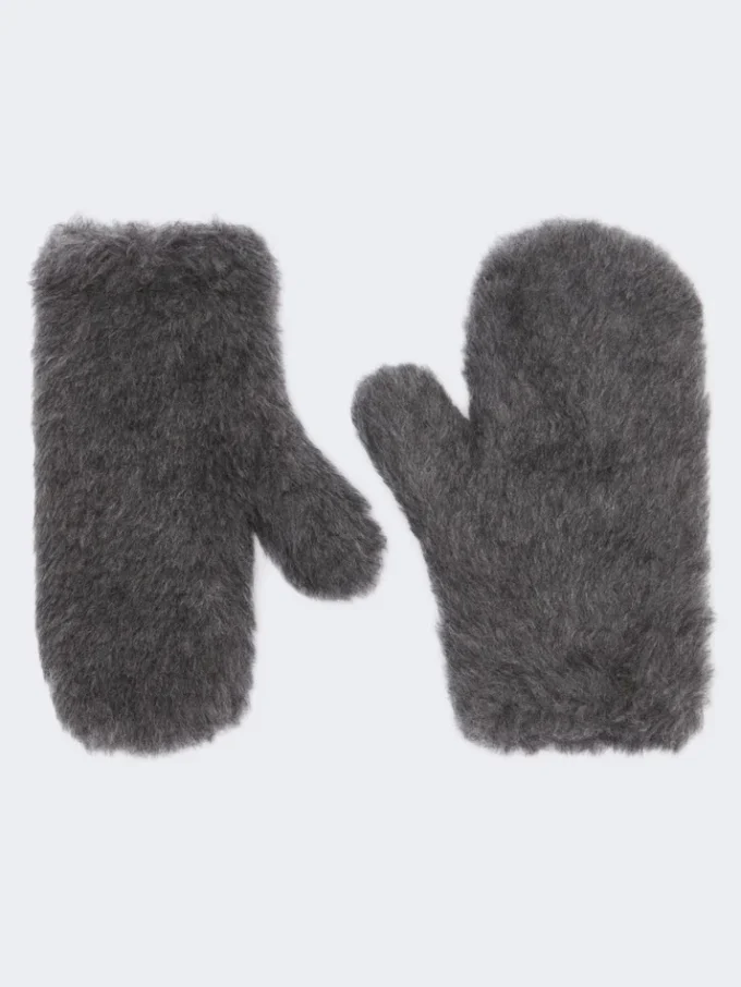 Wanten van wol en alpaca teddystof, middengrijs Wanten van wol en alpaca teddystof, middengrijs