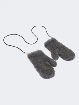 Wanten van wol en alpaca teddystof, middengrijs