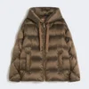 Waterafstotend canvas donsjack met ceintuur, hazelnootbruin Waterafstotend canvas donsjack met ceintuur, hazelnootbruin