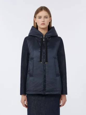 Waterafstotend gewatteerd canvas vest met capuchon, midnightblue