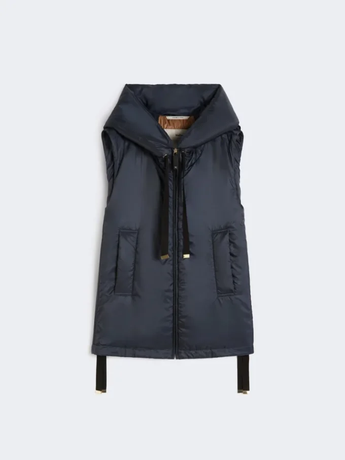 Waterafstotend gewatteerd canvas vest met capuchon, midnightblue Waterafstotend gewatteerd canvas vest met capuchon, midnightblue