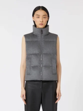 Waterafstotend, gewatteerd vest van kasjmier en canvas, middengrijs