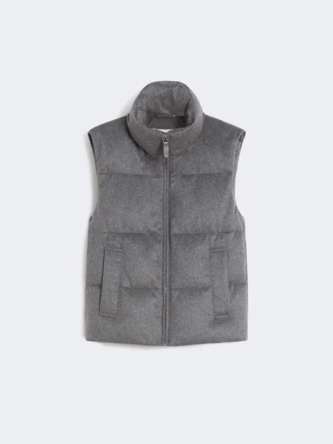 Waterafstotend, gewatteerd vest van kasjmier en canvas, middengrijs Waterafstotend, gewatteerd vest van kasjmier en canvas, middengrijs