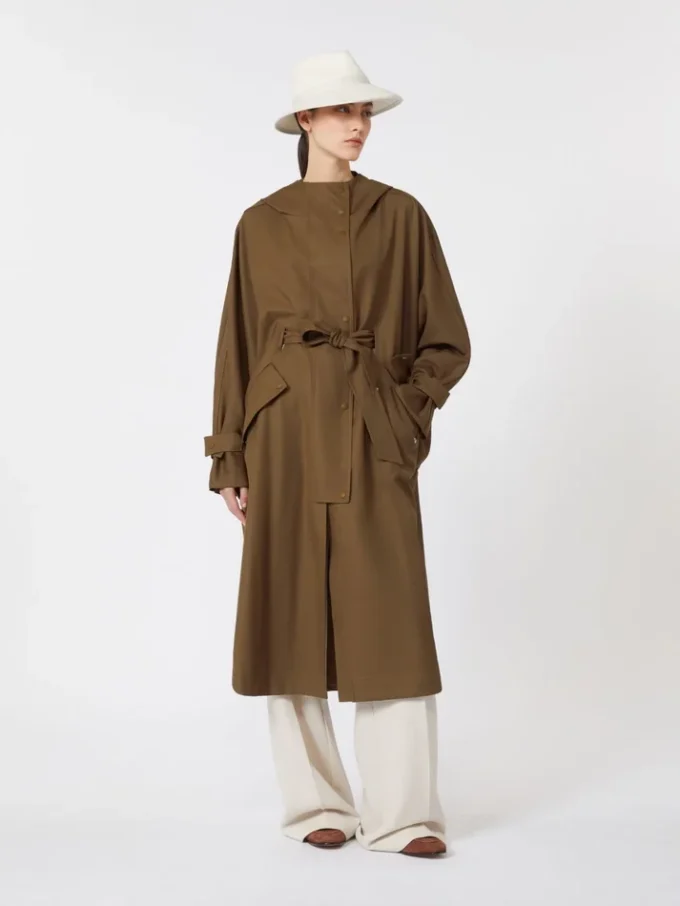 Waterafstotende gabardine-stofjas van wol, bruin Waterafstotende gabardine-stofjas van wol, bruin