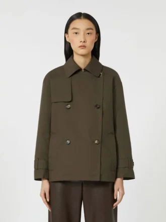 Waterafstotende katoenen trenchcoat met dubbele rij knopen, groen