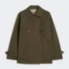Waterafstotende katoenen trenchcoat met dubbele rij knopen, groen Waterafstotende katoenen trenchcoat met dubbele rij knopen, groen