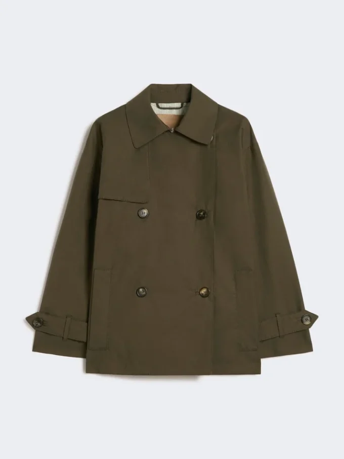 Waterafstotende katoenen trenchcoat met dubbele rij knopen, groen Waterafstotende katoenen trenchcoat met dubbele rij knopen, groen