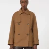 Waterafstotende katoenen trenchcoat met dubbele rij knopen, tabakskleur Waterafstotende katoenen trenchcoat met dubbele rij knopen, tabakskleur