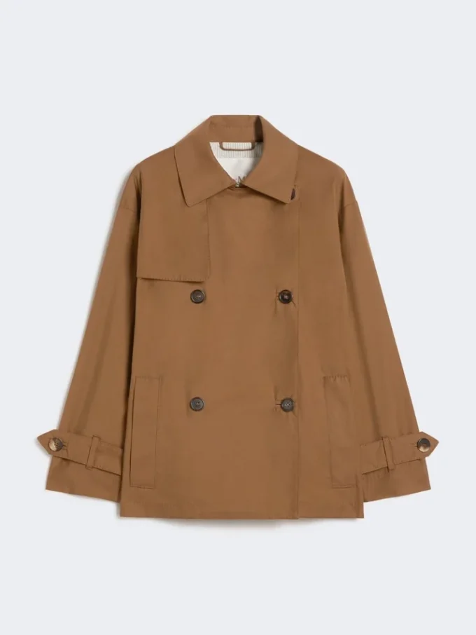 Waterafstotende katoenen trenchcoat met dubbele rij knopen, tabakskleur Waterafstotende katoenen trenchcoat met dubbele rij knopen, tabakskleur