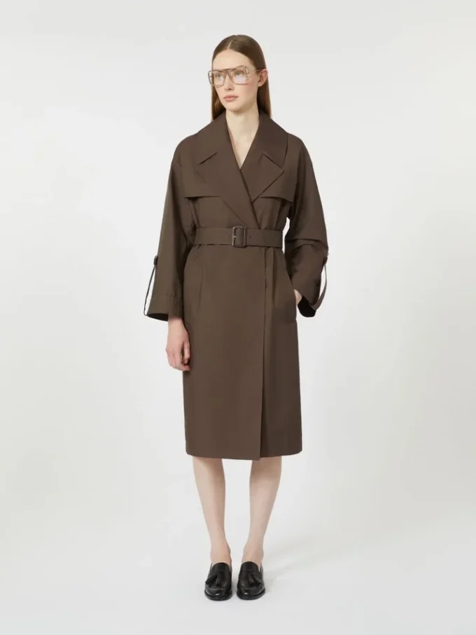 Waterafstotende trenchcoat met riem, twill, chocoladebruin Waterafstotende trenchcoat met riem, twill, chocoladebruin