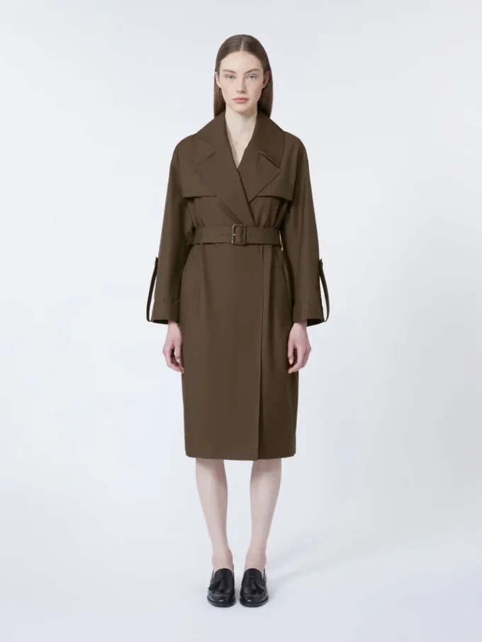 Waterafstotende trenchcoat met riem, twill, chocoladebruin Waterafstotende trenchcoat met riem, twill, chocoladebruin