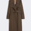 Waterafstotende trenchcoat met riem, twill, chocoladebruin Waterafstotende trenchcoat met riem, twill, chocoladebruin