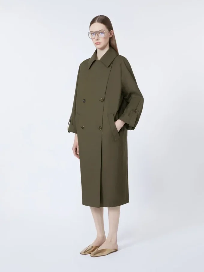 Waterafstotende trenchcoat met riem van twill, groen Waterafstotende trenchcoat met riem van twill, groen
