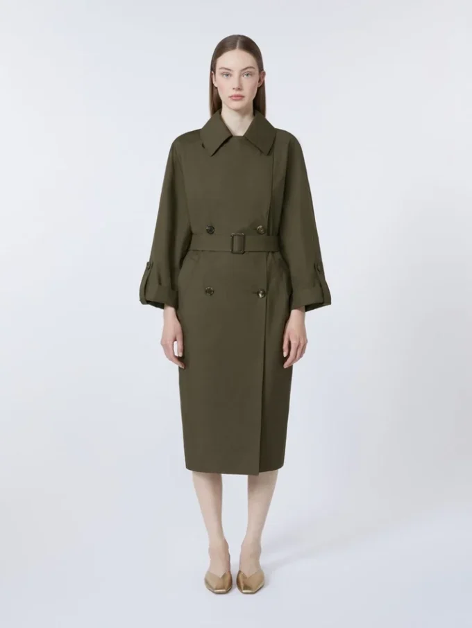 Waterafstotende trenchcoat met riem van twill, groen Waterafstotende trenchcoat met riem van twill, groen