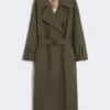 Waterafstotende trenchcoat met riem van twill, groen Waterafstotende trenchcoat met riem van twill, groen