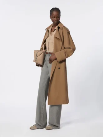 Waterafstotende trenchcoat van wollen gabardine, bruin