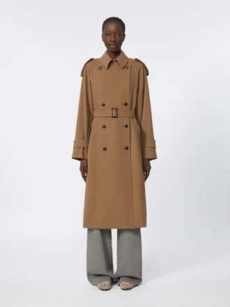 Waterafstotende trenchcoat van wollen gabardine, bruin
