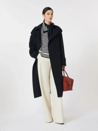 Waterafstotende trenchcoat van wollen gabardine, ultramarijnblauw