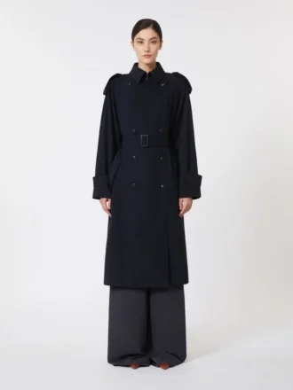Waterafstotende trenchcoat van wollen gabardine, ultramarijnblauw