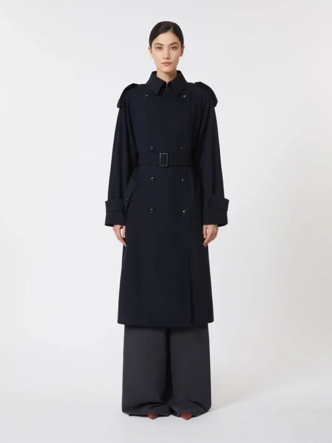 Waterafstotende trenchcoat van wollen gabardine, ultramarijnblauw Waterafstotende trenchcoat van wollen gabardine, ultramarijnblauw