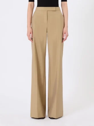 Wide broek van wol en zijden popeline, camel