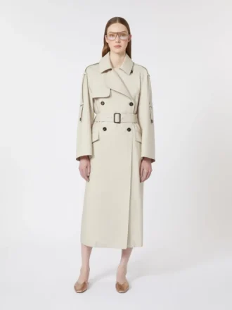 Wijd waterafstotend trenchcoat van twill, naturel